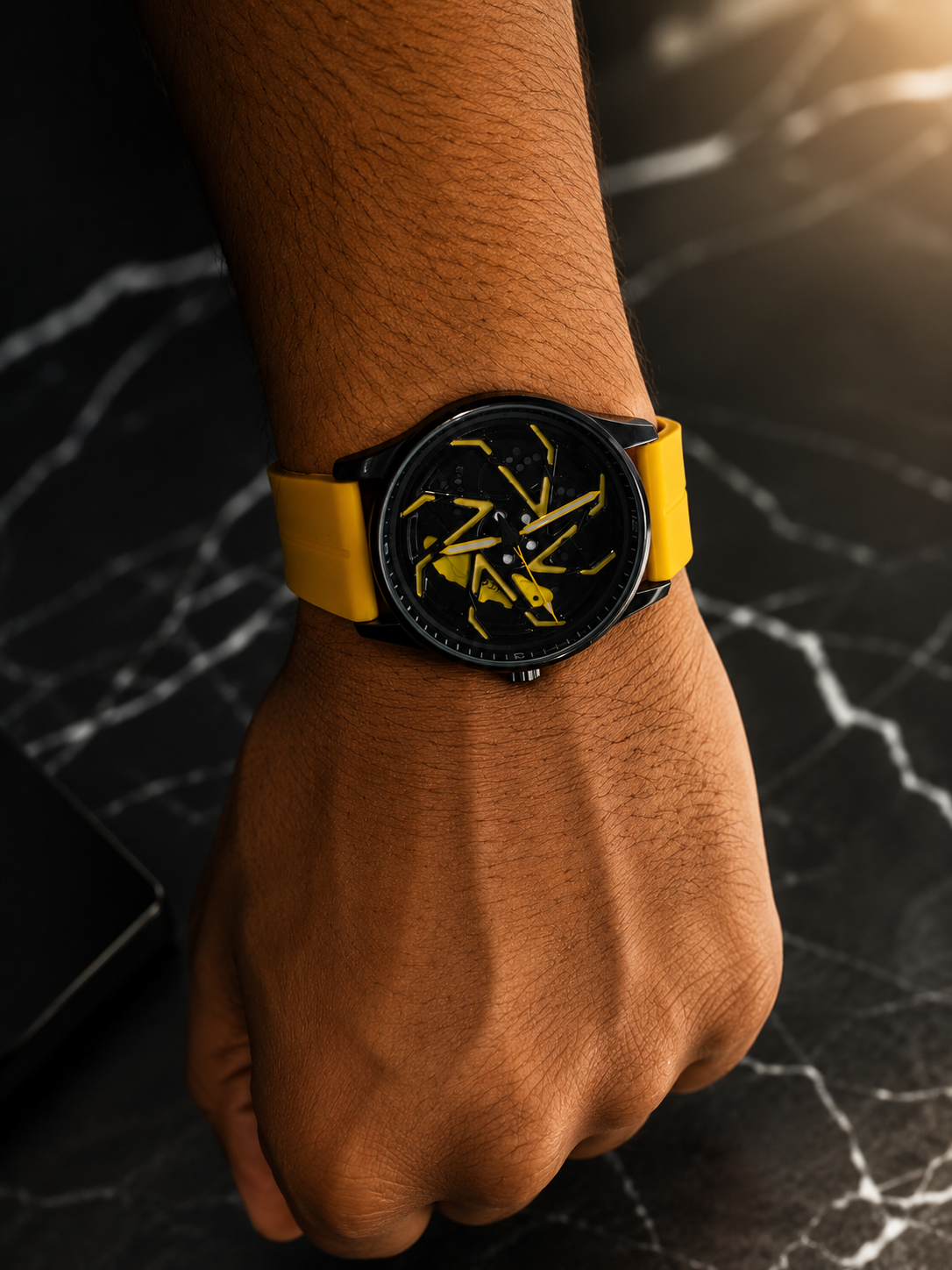Premium 360° Rotating Wheel Watch for Men – Stylish Car Rim Design