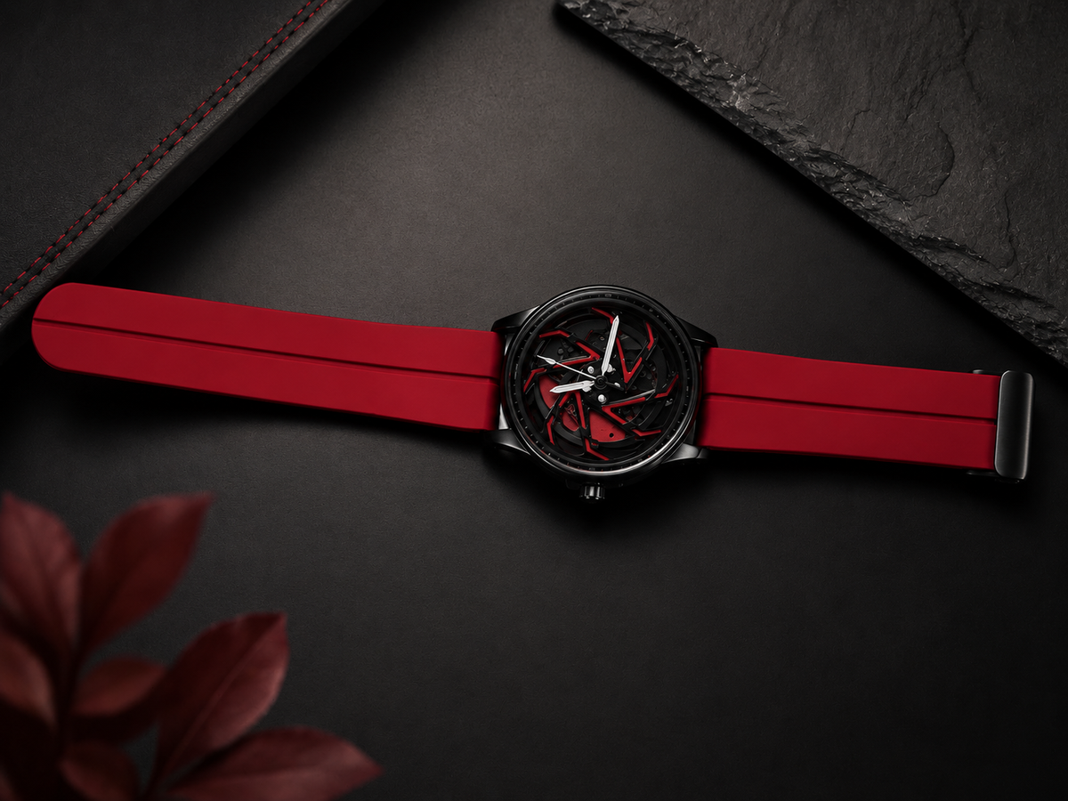 Premium 360° Rotating Wheel Watch for Men – Stylish Car Rim Design