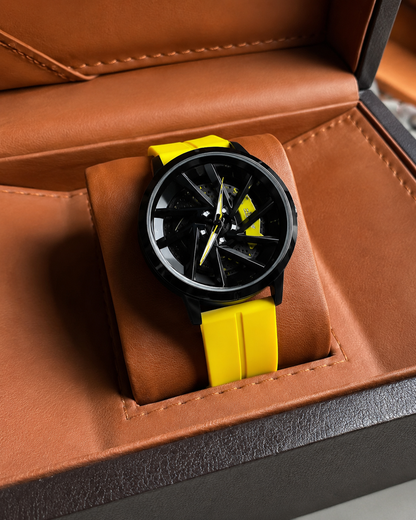 Premium 360° Rotating Wheel Watch for Men – Stylish Car Rim Design