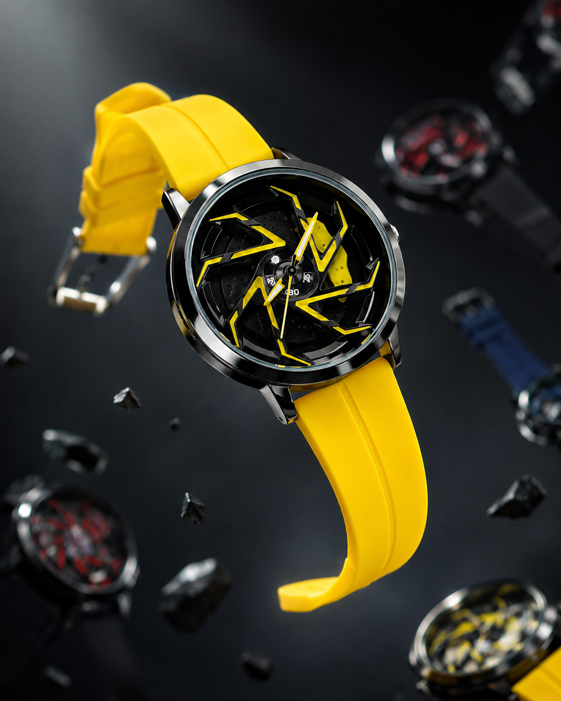 Premium 360° Rotating Wheel Watch for Men – Stylish Car Rim Design