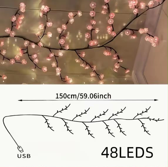 Cherry Blossom LED Branch Lights – Warm White Decorative Fairy Tree Lights for Bedroom & Home